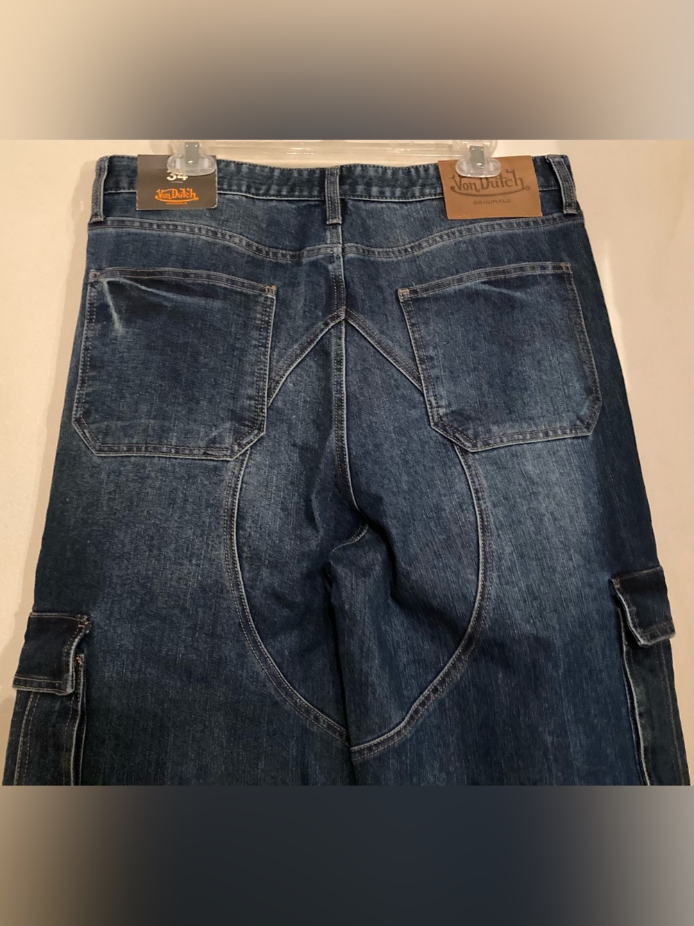 Von Dutch Indigo Blue Cargo Denim Jeans w/ Brand Patch - Picture 5 of 10
